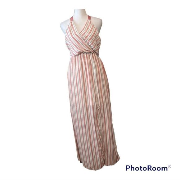 Monteau super cute pink striped sleeveless maxi dress GUC - Picture 1 of 12